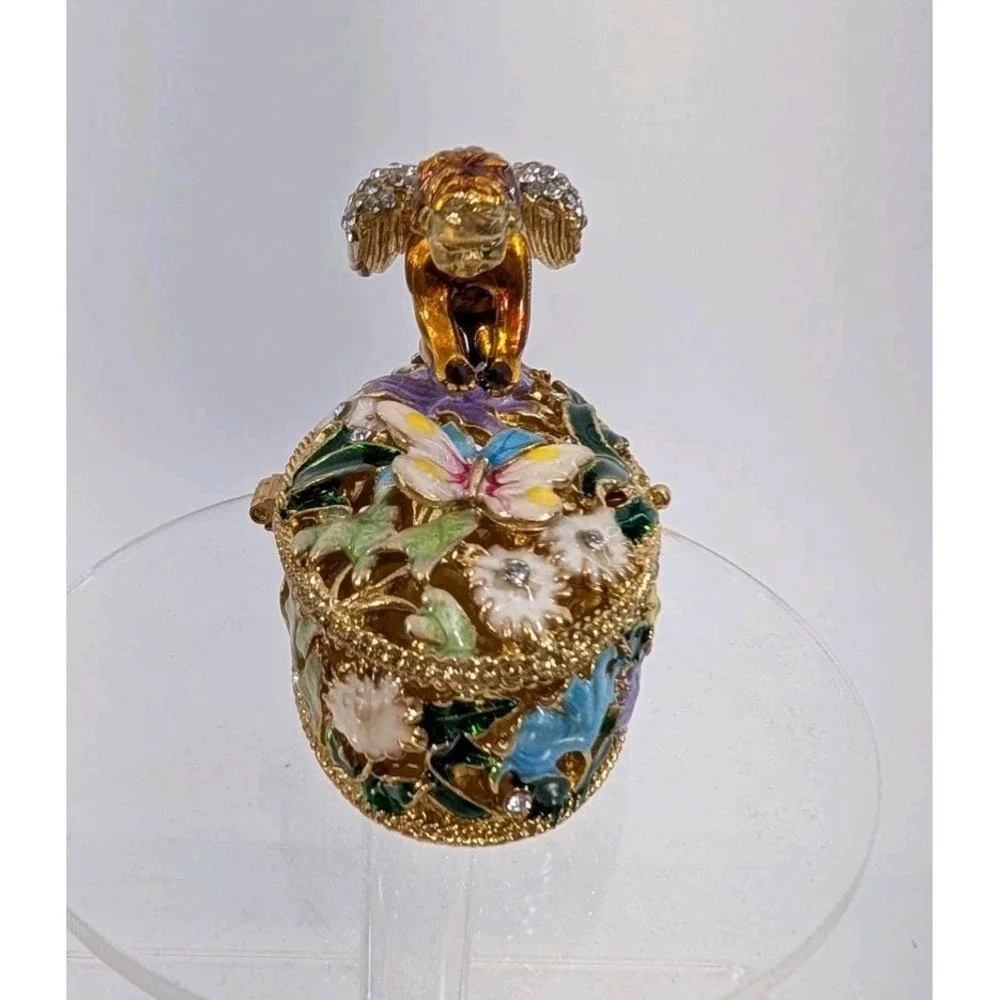 Bejeweled Cherub Angel With Butterfly‎ Trinket Box Multicolor